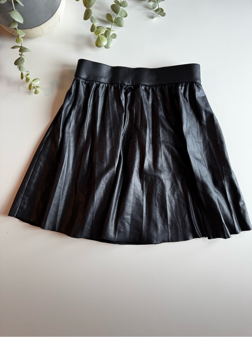 Zara Girls Black Faux Leather Skater Skort Size 7